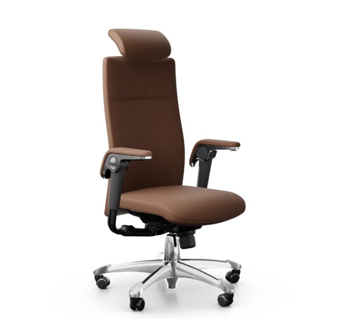 Hag-Tribute-9031-ergonomische-directiestoel-cognac-leer-gepolijst-voetenkruis-